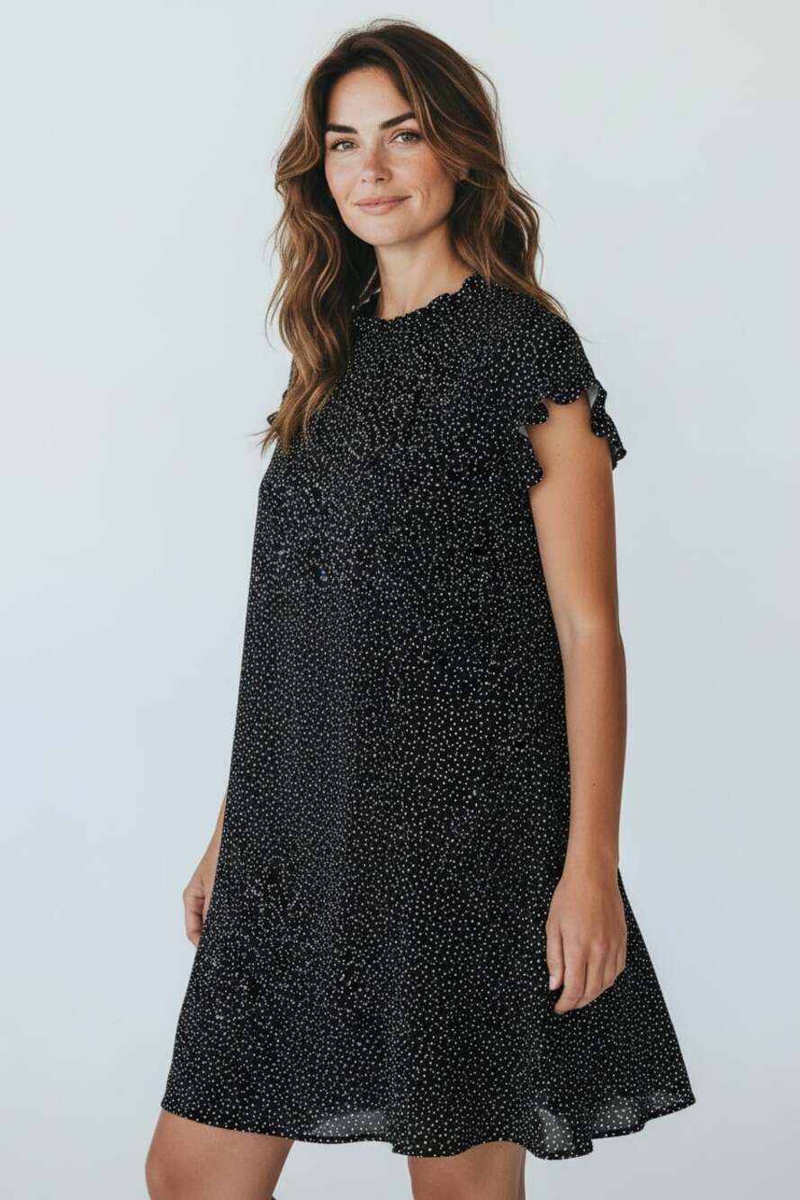 ModCloth Black and White Polka Dot Ruffle Dress Size XL